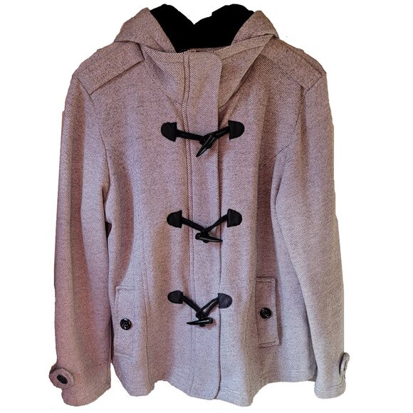 Sebby Jacket Coat Womens XL Full Zip Toggle Buttons Hood Pockets Gray Tweed Look - Picture 2 of 5